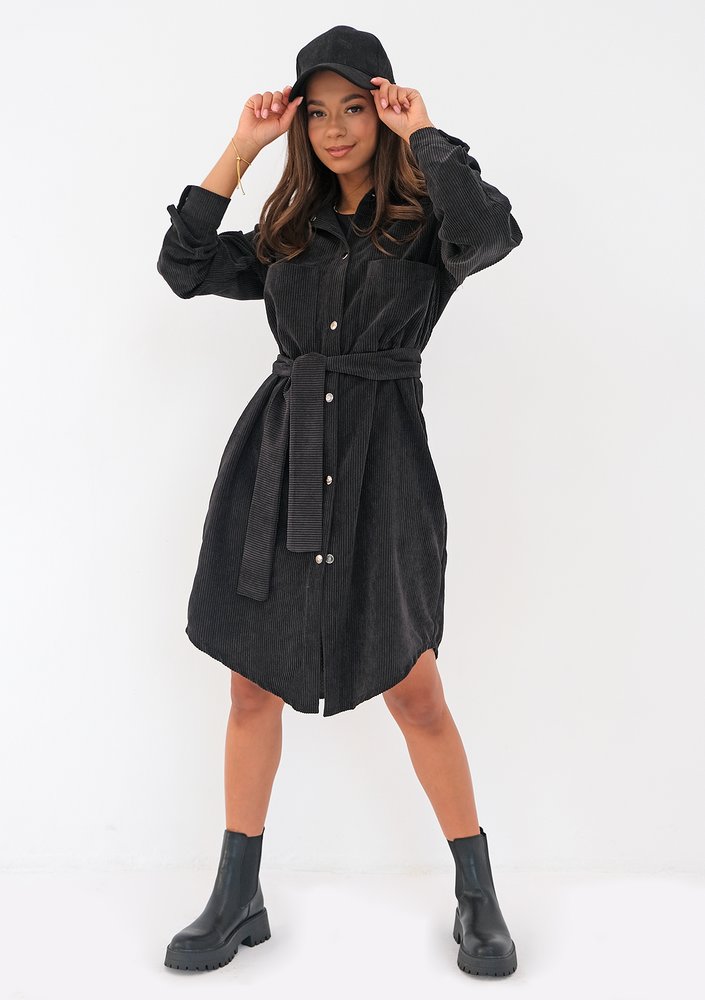 Charcoal grey curduroy shirt dress