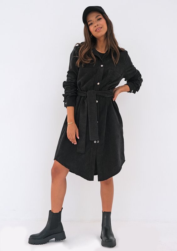 Charcoal grey curduroy shirt dress
