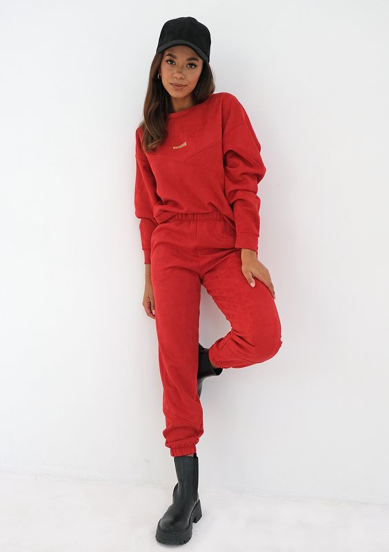 Red eco suede sweatpants