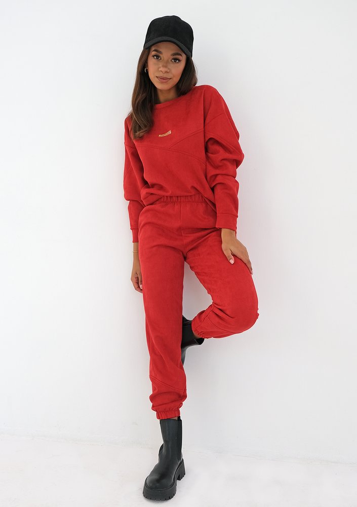 Red eco suede sweatpants