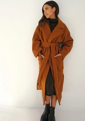 Caramel brown tied coat