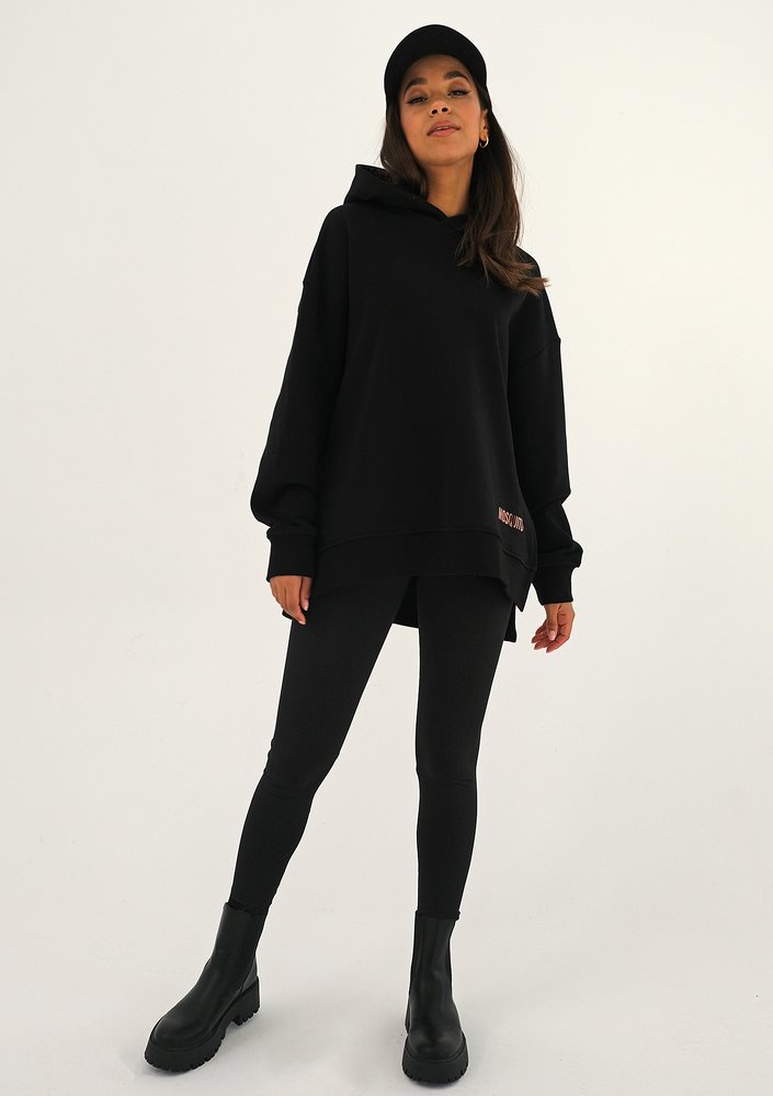Oversize black hoodie with a logo