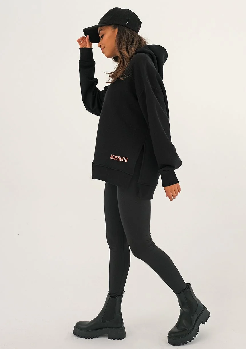 Oversize black hoodie with a logo
