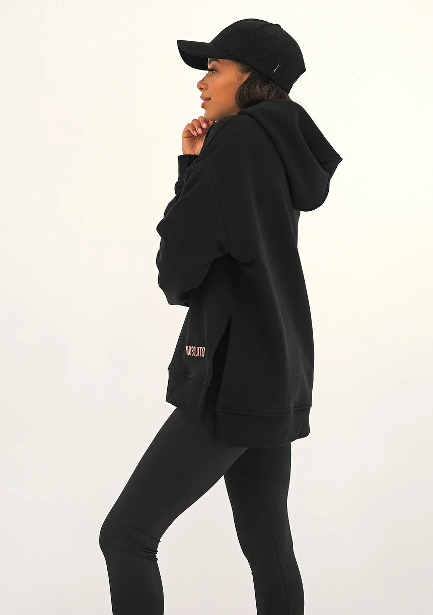 Oversize black hoodie with a logo