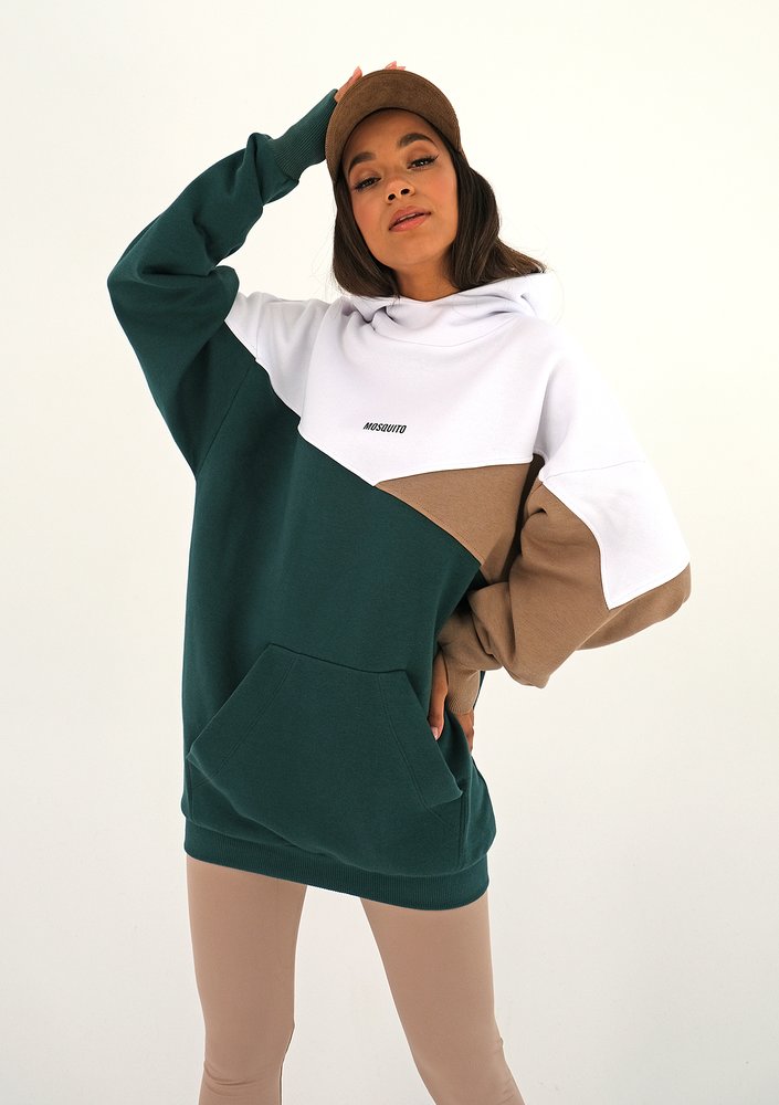Oversize tricolor hoodie Deep Green