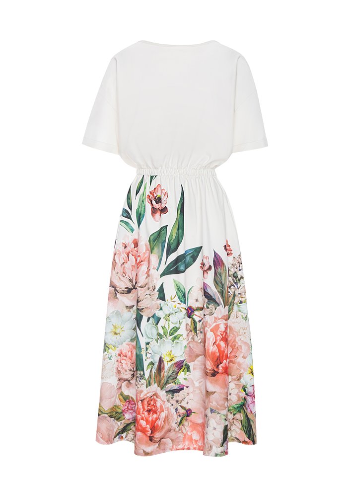 Midi ecru dress with floral print