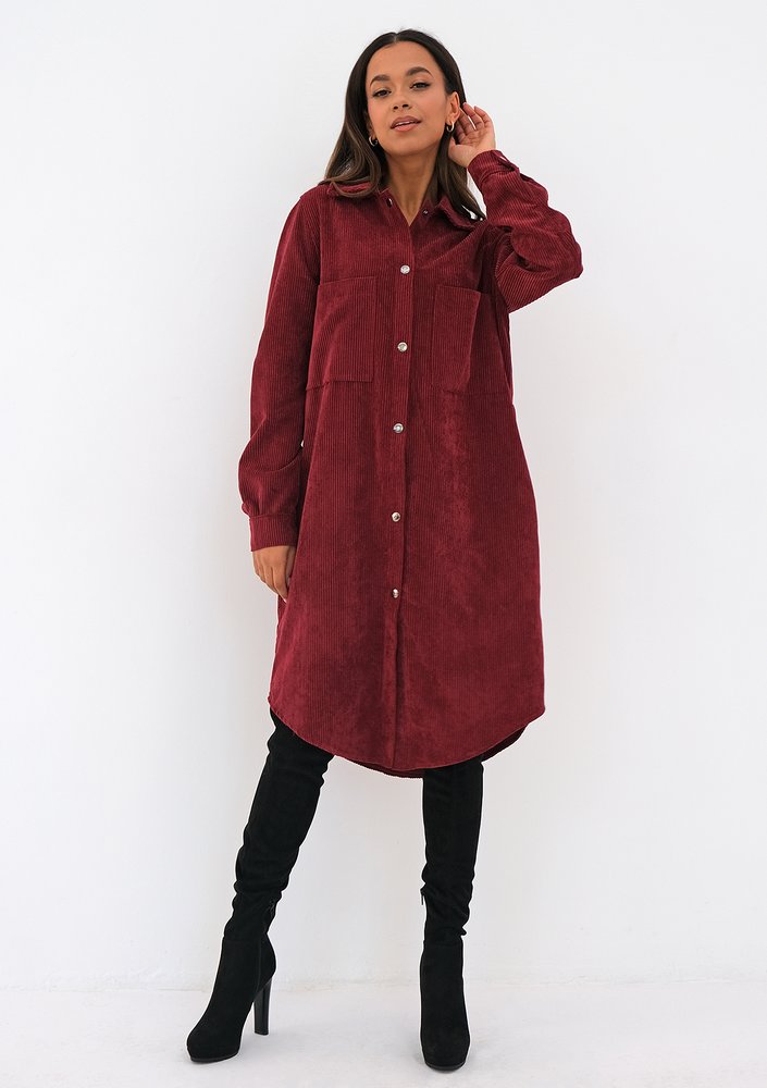 Claret curduroy shirt dress