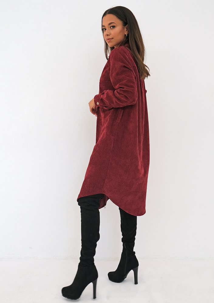 Claret curduroy shirt dress
