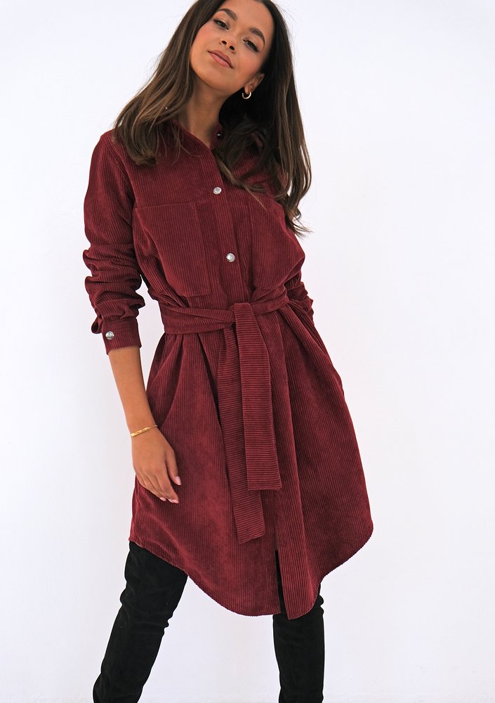 Claret curduroy shirt dress