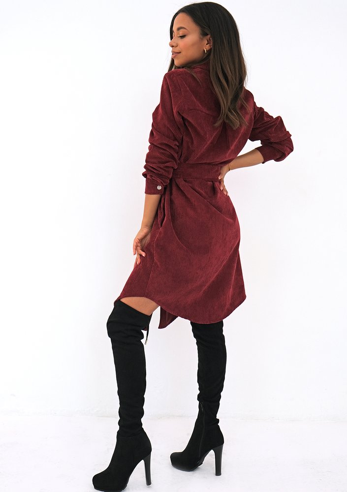 Claret curduroy shirt dress