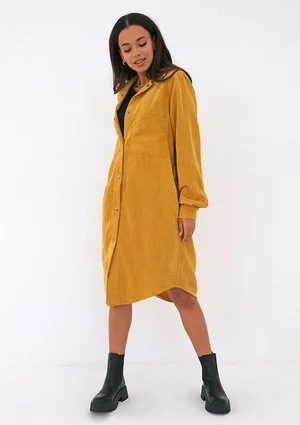 Mustard yellow curduroy shirt dress