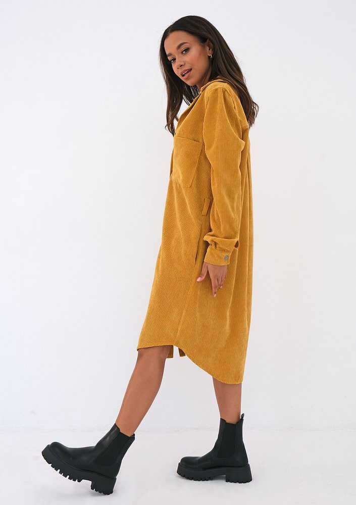 Mustard yellow curduroy shirt dress