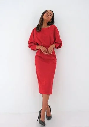 Midi red eco suede dress