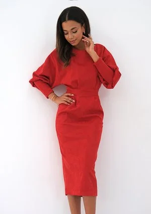 Midi red eco suede dress