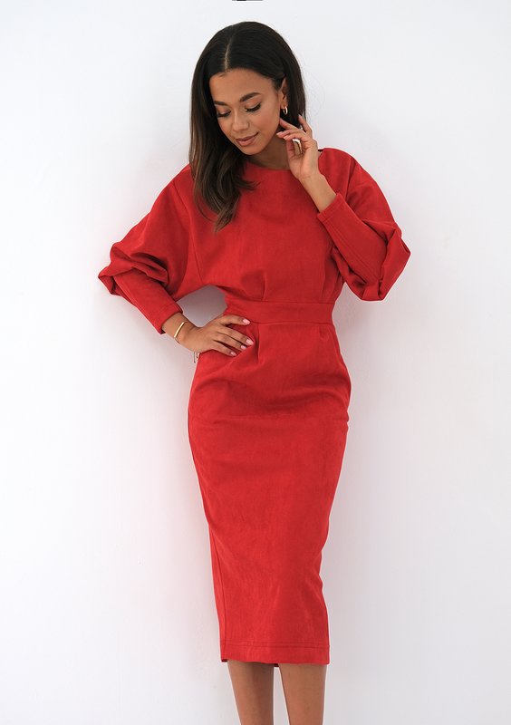 Midi red eco suede dress