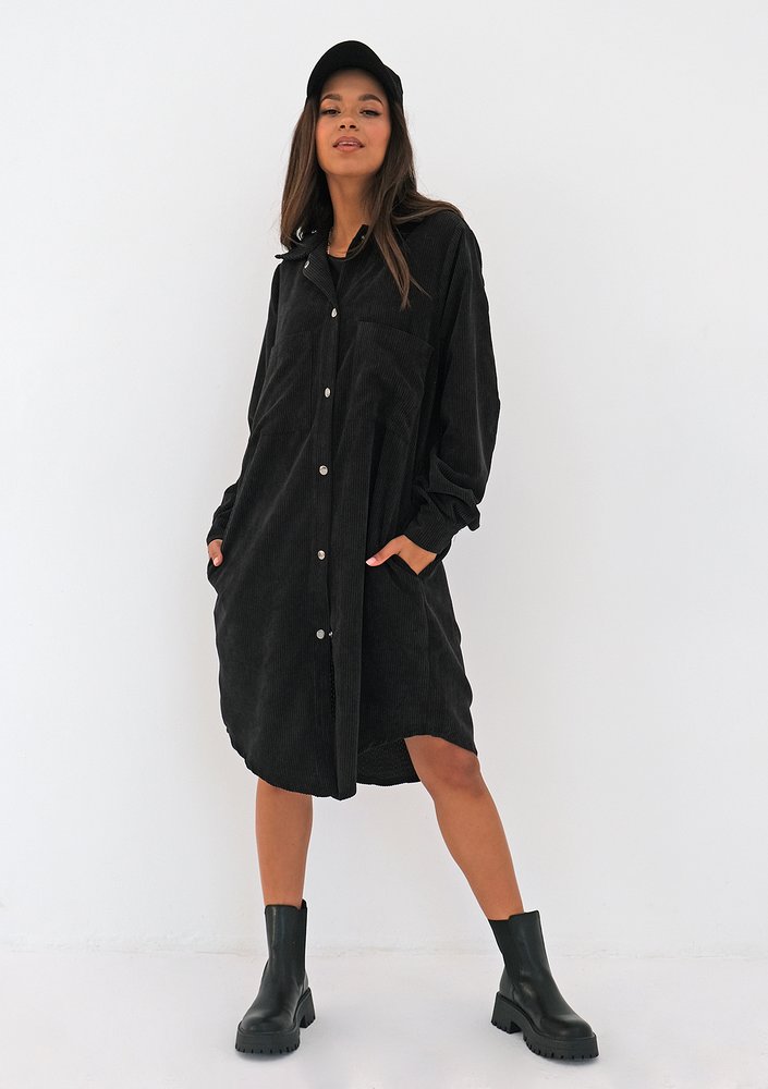 Charcoal grey curduroy shirt dress