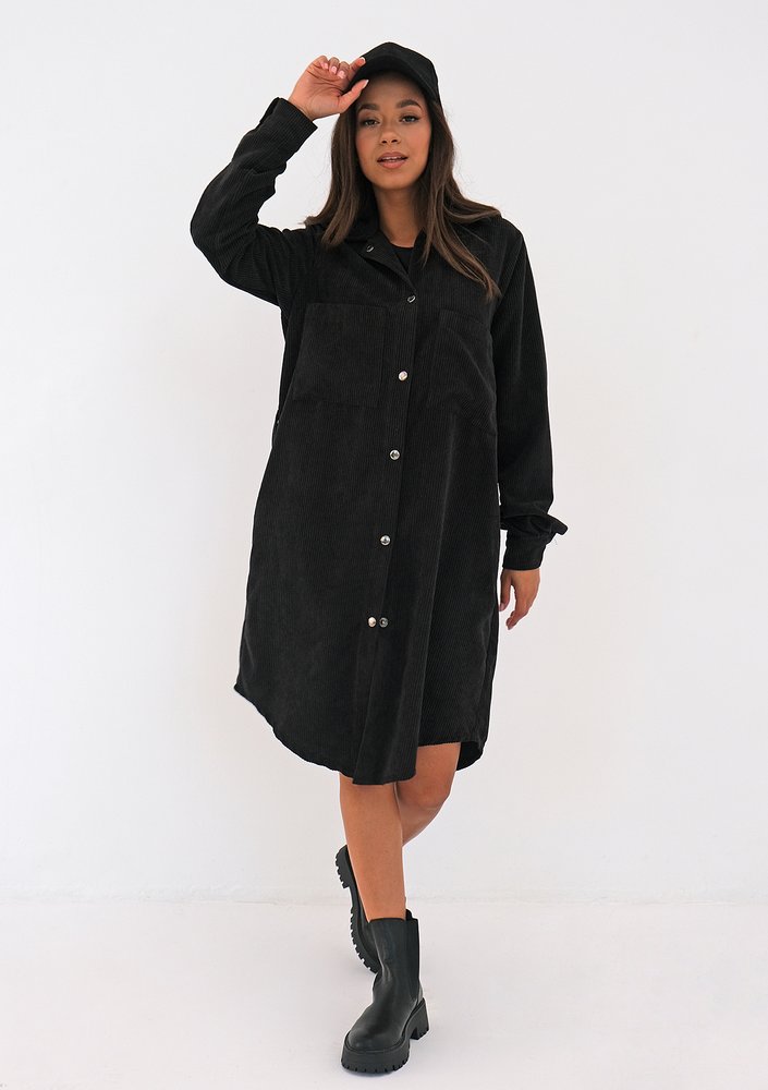 Sukienka koszulowa ze sztruksu Grafitowa