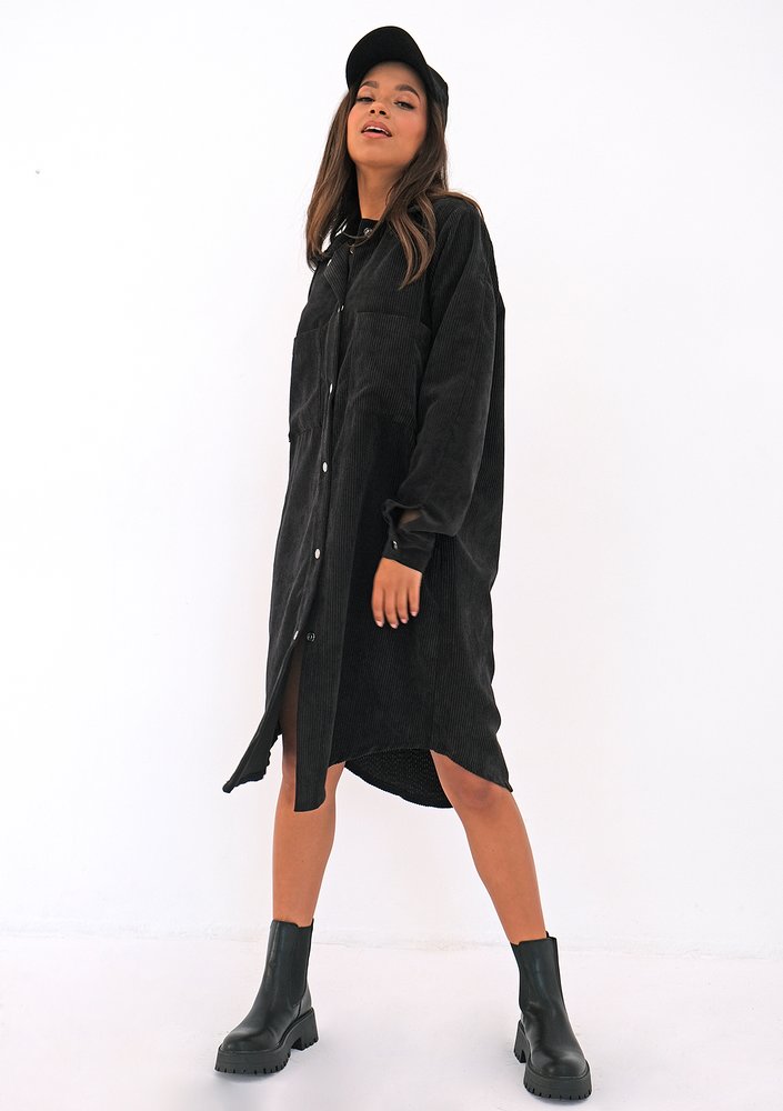Charcoal grey curduroy shirt dress