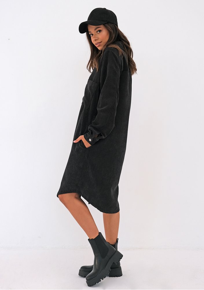 Charcoal grey curduroy shirt dress
