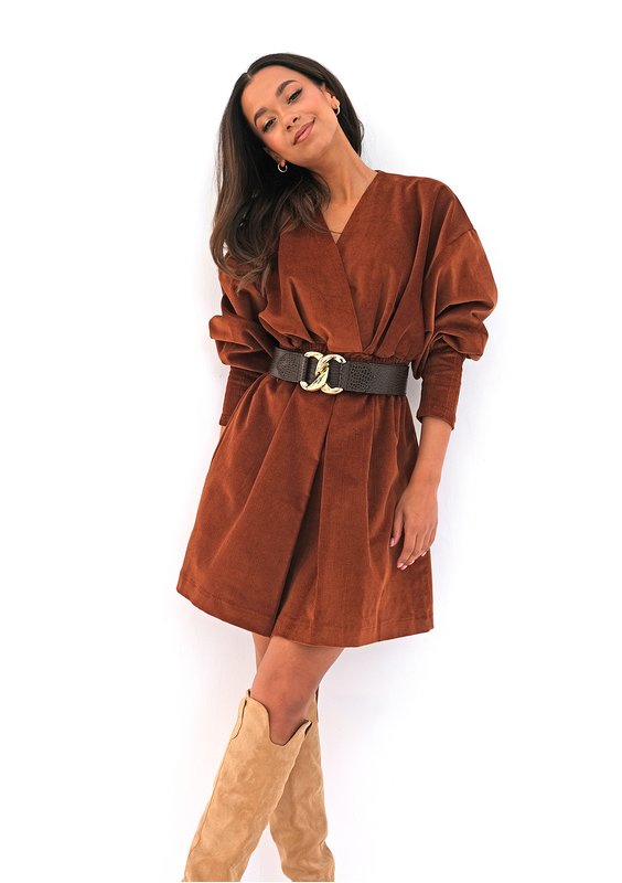 Mini caramel brown curduroy dress