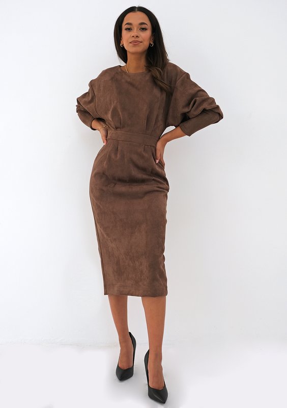 Midi brown eco suede dress