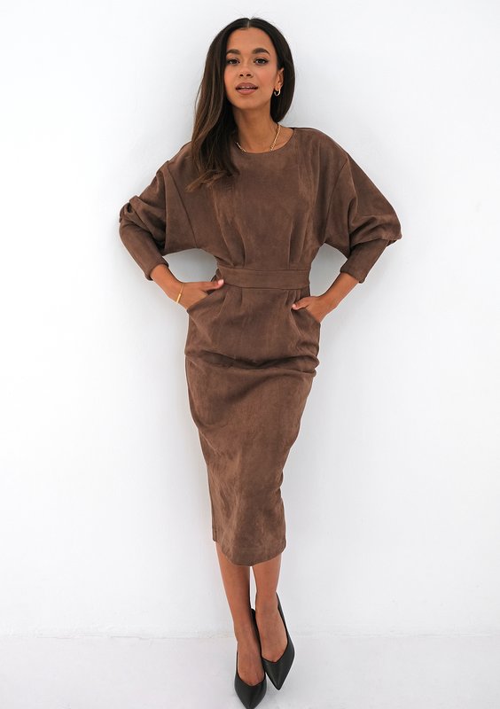 Midi brown eco suede dress