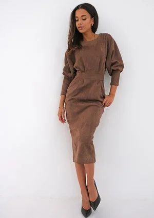 Midi brown eco suede dress