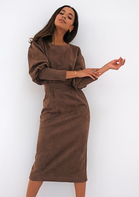 Midi brown eco suede dress