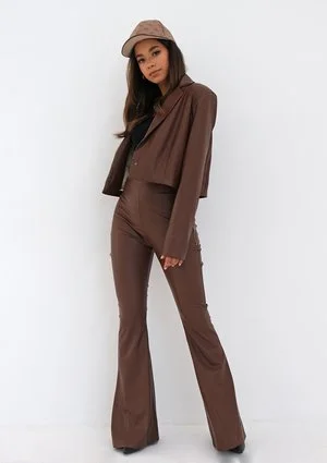 Brown eco leather flared trousers