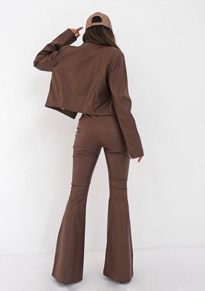 Brown eco leather flared trousers