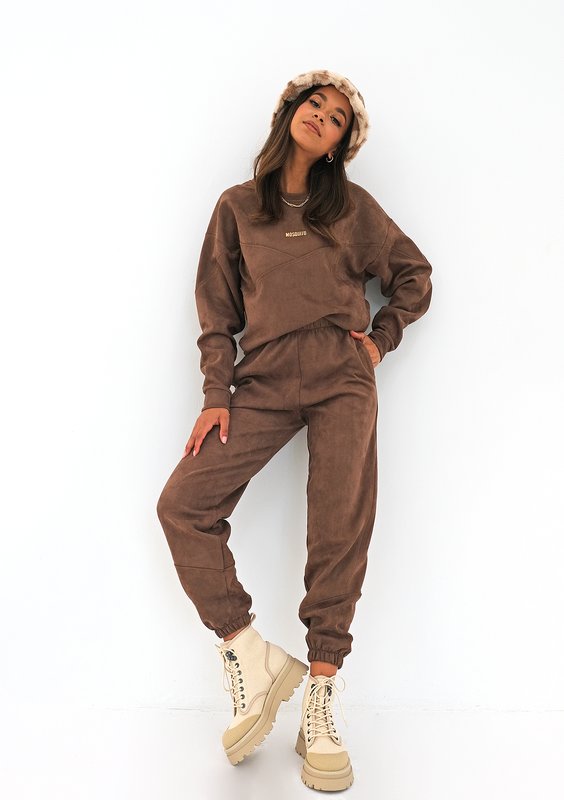 Brown eco suede sweatpants