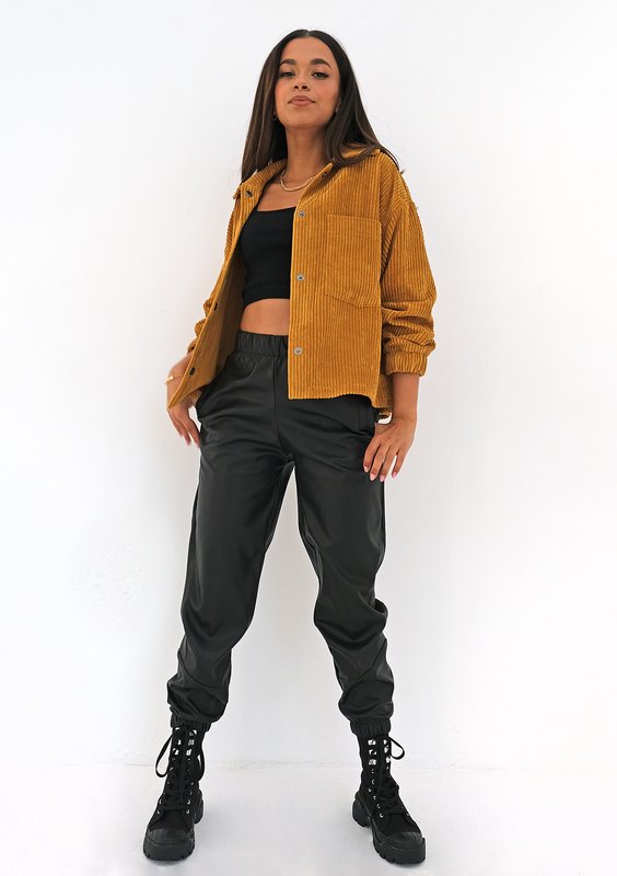 Black eco leather jogger trousers