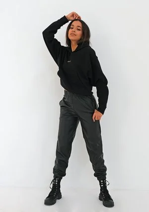 Black eco leather jogger trousers