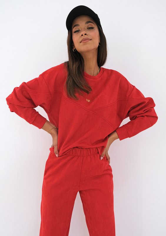 Red eco suede sweatshirt