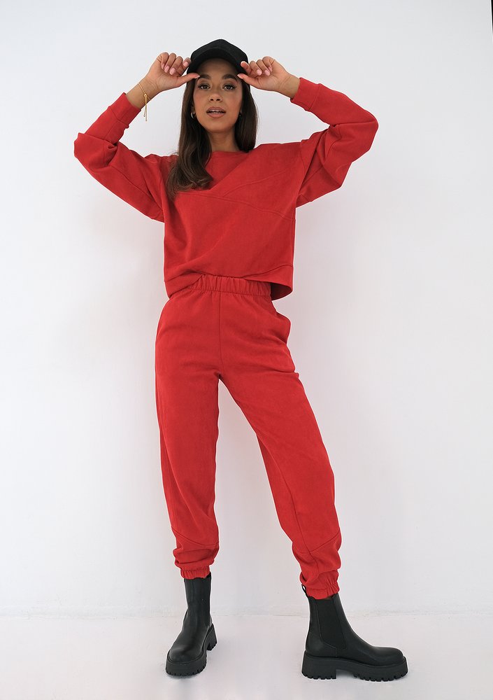 Red eco suede sweatshirt