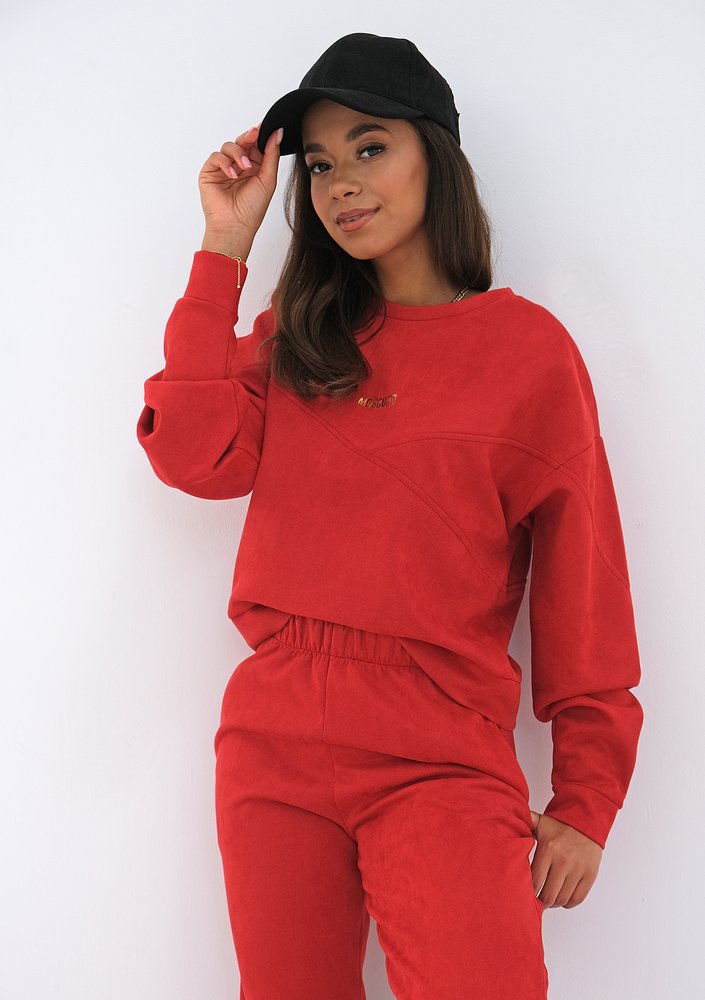 Red eco suede sweatshirt