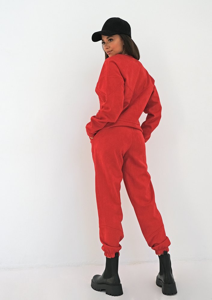 Red eco suede sweatpants