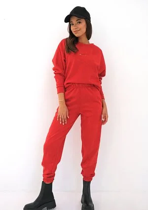 Spodnie jogger z imitacji zamszu Czerwone
