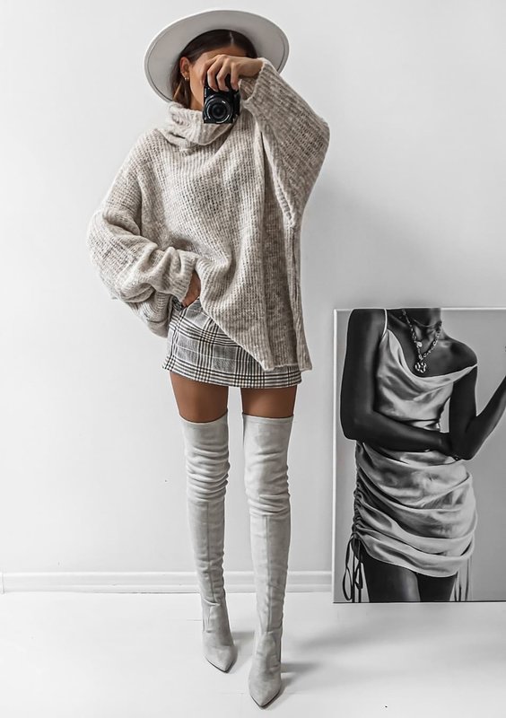 Sweter z golfem oversize A007 Szary ILM