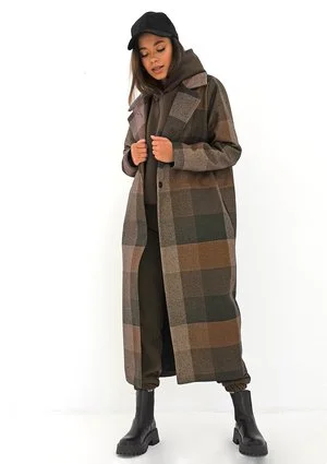Brown checked fleece coat