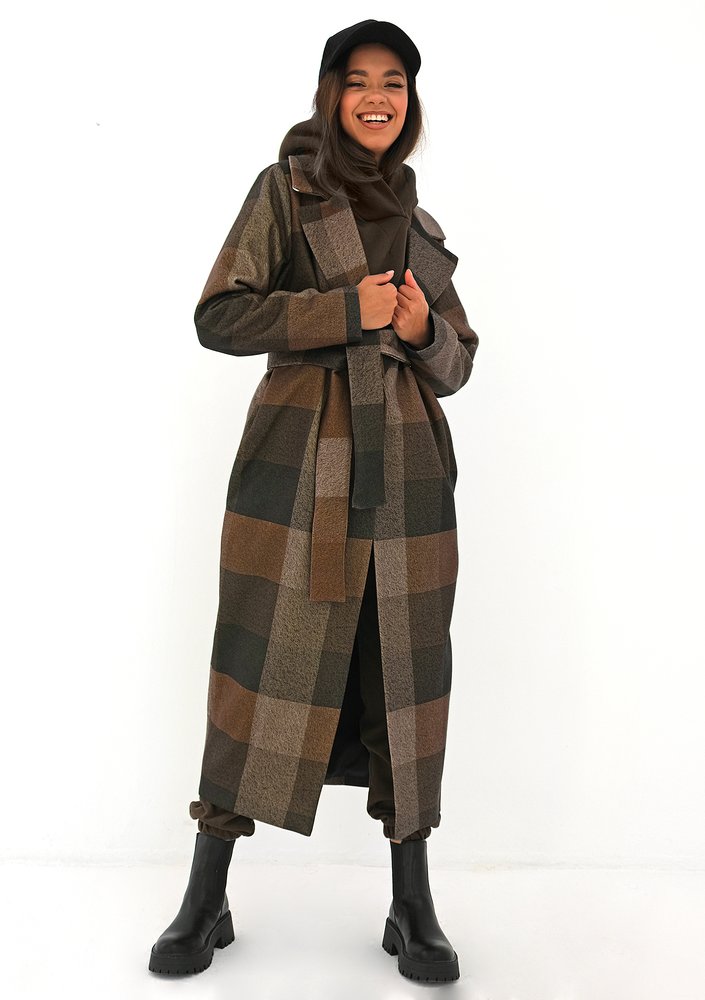 Brown checked fleece coat