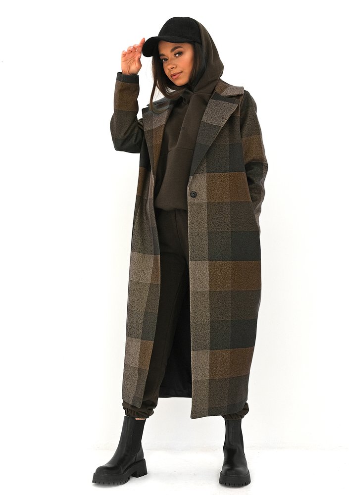 Brown checked fleece coat