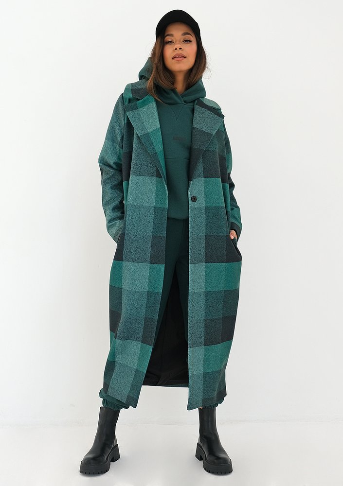 Green checked fleece coat