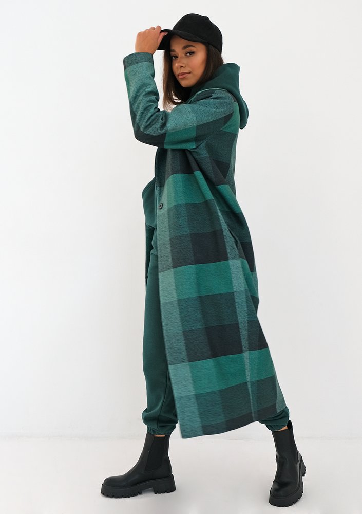 Green checked fleece coat
