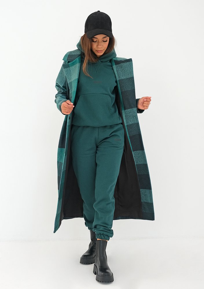 Green checked fleece coat
