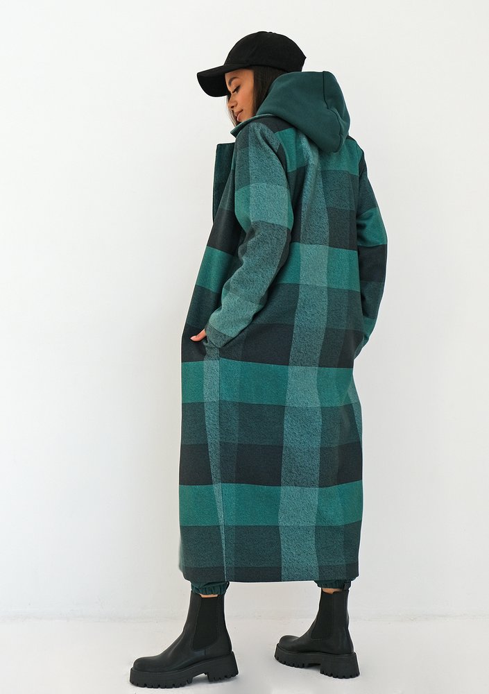 Green checked fleece coat