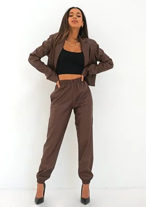 Brown eco leather jogger trousers