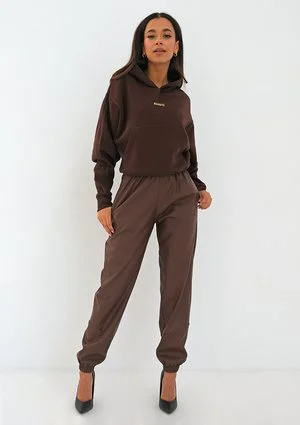 Brown eco leather jogger trousers