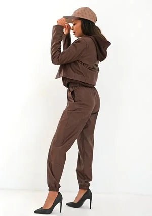 Brown eco leather jogger trousers