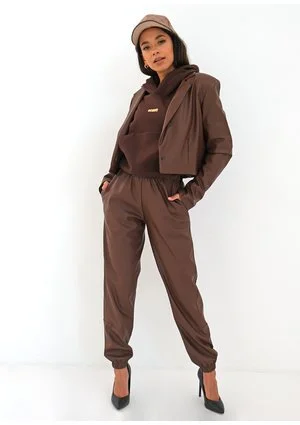 Brown eco leather jogger trousers